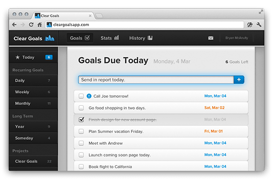Clear Goals Todo List View